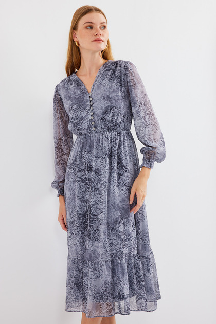 Gray 2137 Patterned Chiffon Dress