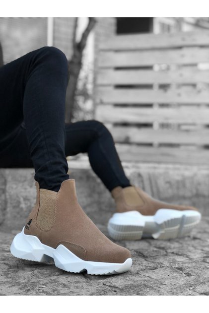 BA0444 Laceless Comfortable High Sole Mink Men's Sports Half Ankle Boots
