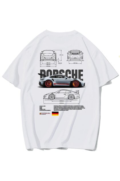تي شيرت 911 Gt3 Rs كبير الحجم للجنسين (أبيض)
