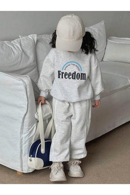 Unisex Kids Freedom Printed Oversize Sweatshirt Tracksuit Set