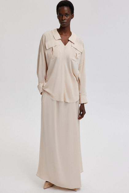 V-Neck Tunic Skirt Suit