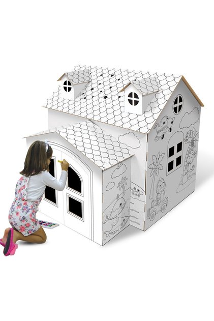 3 Boyutlu Büyük Karton Çocuk Oyun Evi - Boyama Evi