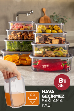 Vienev 8'li Hava Geçirmez Saklama Kabı Seti Antrasit 2x(250-500
