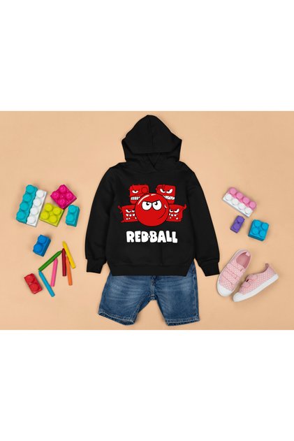 Redball Printed Children's 3 Yarn Children's Sweatshirt with Hooded Pocket