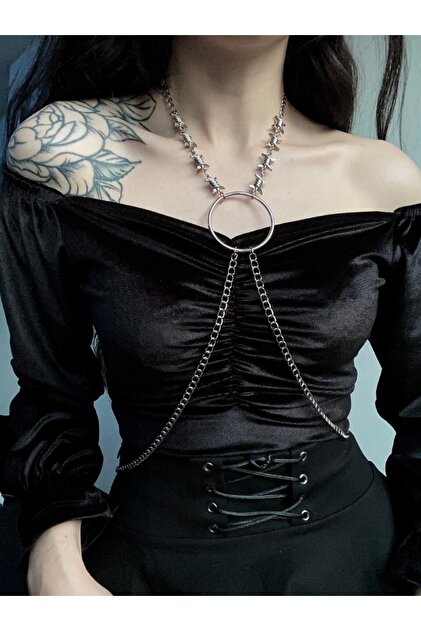 本革 ハーネス made in ENGLAND goth punk band DarkellaStore Gothic Punk Halka Detay Dikenli Harness Vücut