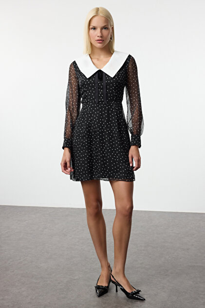 Trendyol Collection Chiffon Mini Dress - Black, Collar Detail, Bow,  Twoaw25el00386- Trendyol