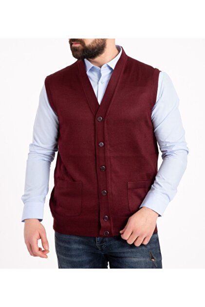Men's Burgundy Thin Wool Knitwear Knitted Vest