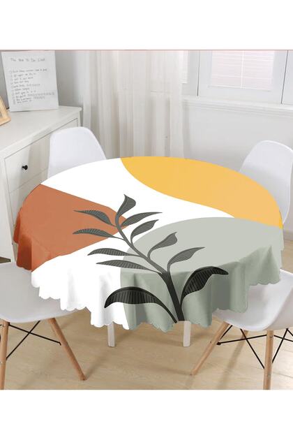 Digital Printed Modern Round Tablecloth with Colorful Background and Onedraw Boots and Leaves Pattern - Diameter 140cm