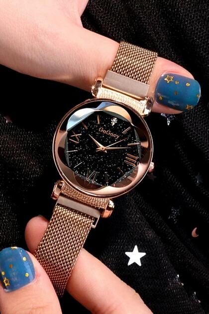Women's Wristwatch Rose Gold Magnetic Straw Cord