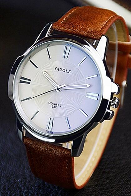 Yazole Men's Wristwatch Black Leather Stylish Watch with Cord