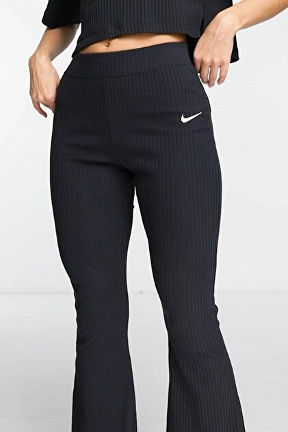 Nike Sportswear Rib Jersey Black Yüksek Belli Fitilli Kadın Siyah
