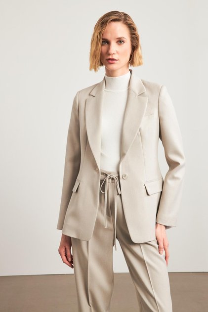 Beige Single Button and Pocket Detailed Jacket