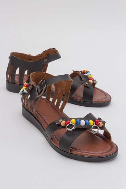 Beaded Women's Sandals Black Skin