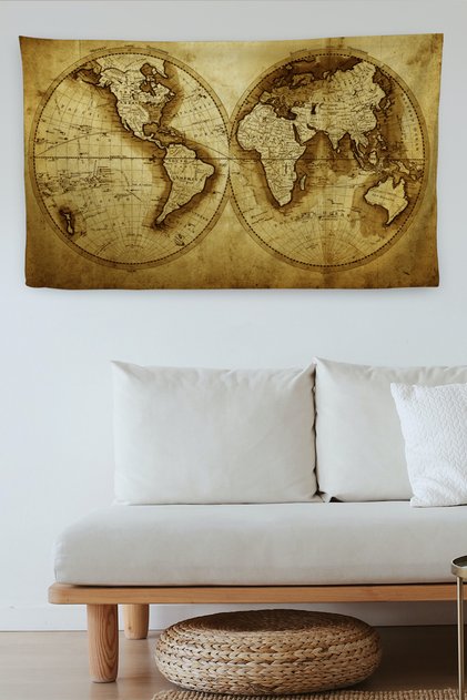 Wall Cloth Old Wintage World Map Quality Canvas Wall Tapestry-4056