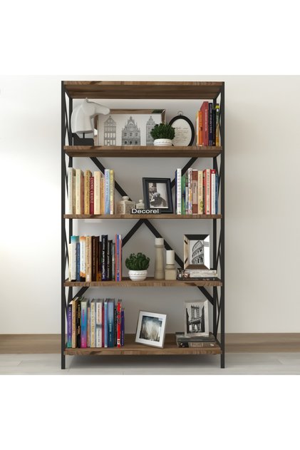 Aral Dekoratif 5 Raflı Kitaplık Metal Geniş Kitaplık Salon Ofis Dosya Kitap Rafı 90x180 Cm
