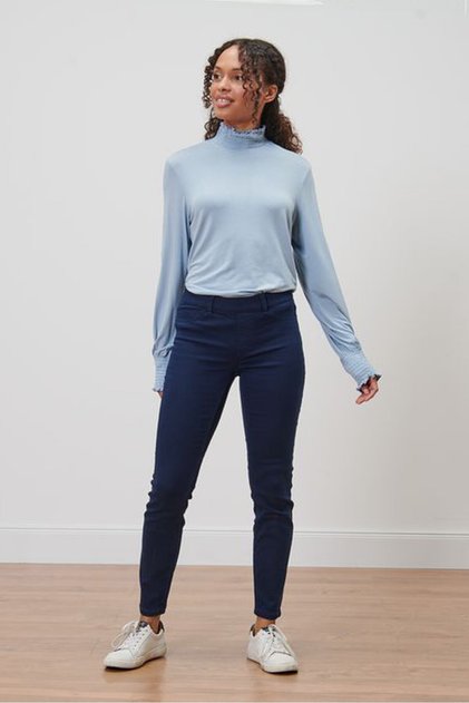 Women Skinny Fit Textured Straight Leg Pants, Navy