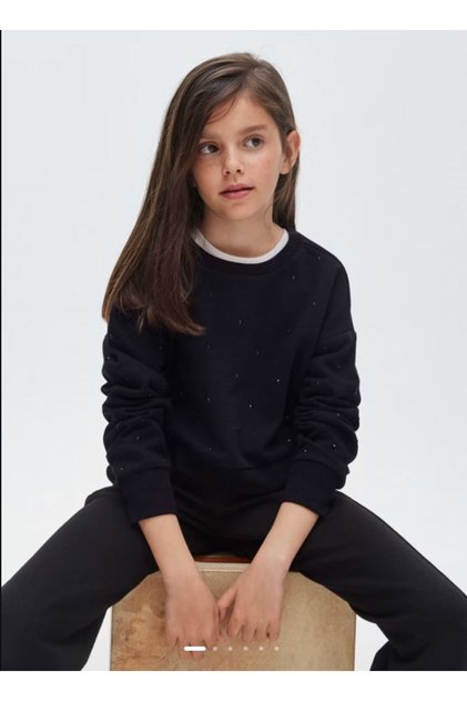 Girl's Black Sweatshirt Pullover with Rivets 7402