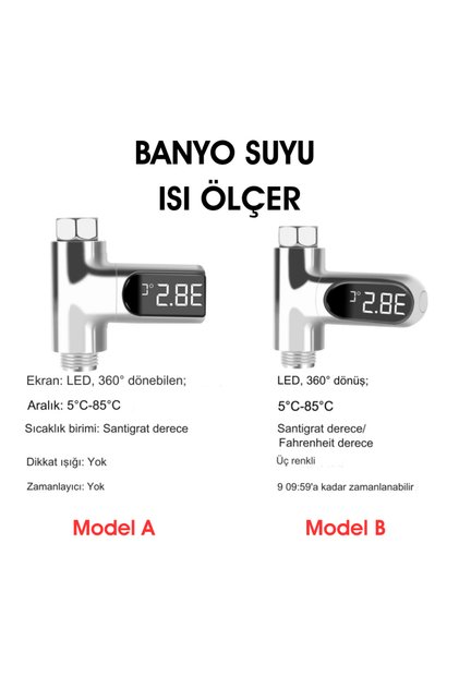 Led Ekranlı Su Termometresi – Duş Ve Banyo Için Sıcaklık Ölçer - Köşeli