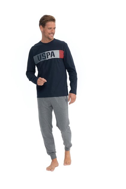 U.S. Polo Assn. Men's Long Sleeve Round Neck Combed Cotton Tracksuit Pajama Set S25830