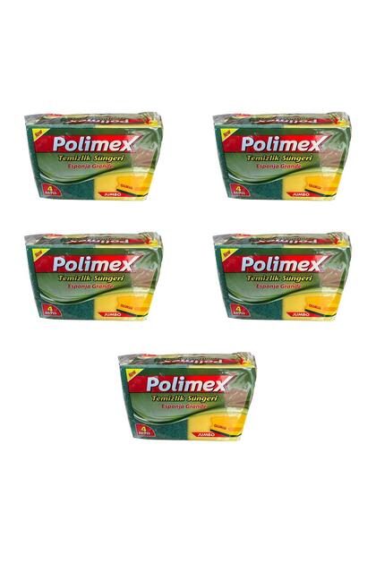 Polimex 4'lü Endüstriyel Büyük Boy Oluklu Bulaşık Süngeri - 4,5 x 9 x 12 Cm. - 4 Adetlik Paket