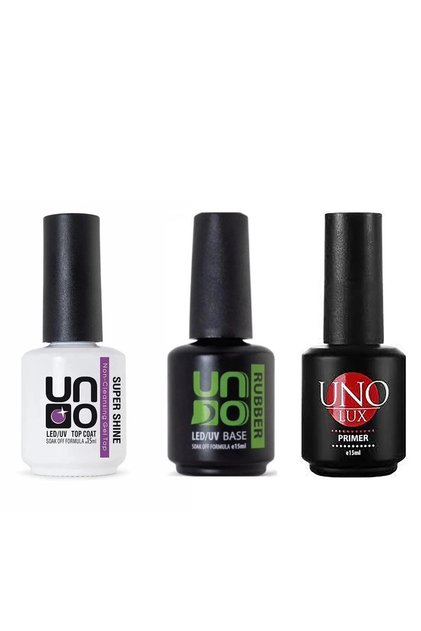 Kalıcı Oje Seti Uno Lux Primer 15 Ml +Rubber Base Gel 15ml+SuperShine Top Coat 15ml