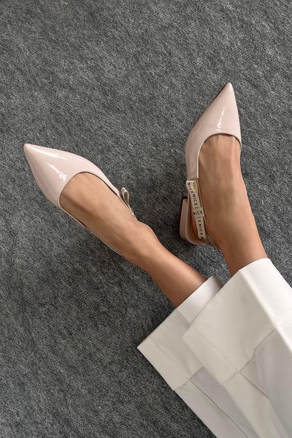 Raxel Women's Patent Leather Heeled Shoes Beige