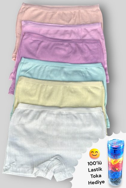 6-Piece Girl's Pastel Colored Corded Boxers (100 Rubber Buckles as a Gift)