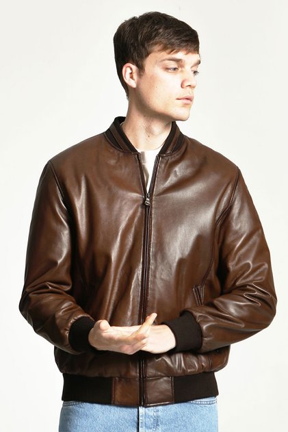 Bilbao Men's College Genuine Leather Coat Camel Antique