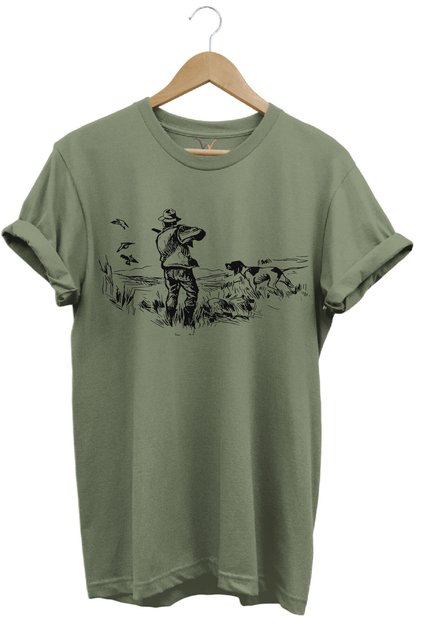 Hunting Themed Hunting Dog Design Printed Setter 100% Cotton Crew Neck T-Shirt