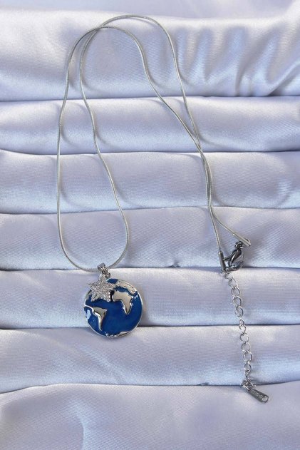 316L Silver Color Zircon Stone Star Detail World Necklace