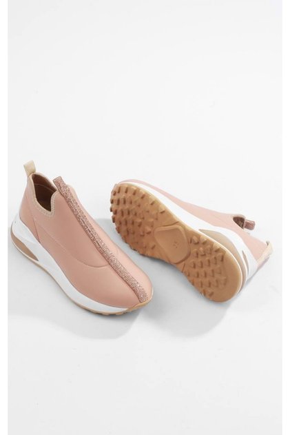 Tenis de damă cu dungi bej cu detalii de piatră