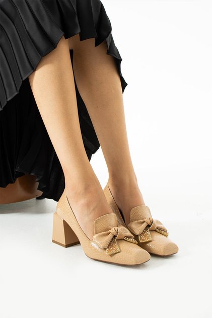 Paris Beige Laser Patterned Heeled Shoes