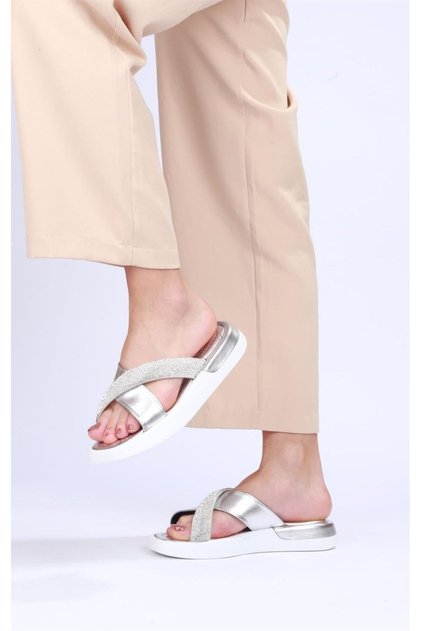 Paris Silver Metallic and Stone Embellished Slipper