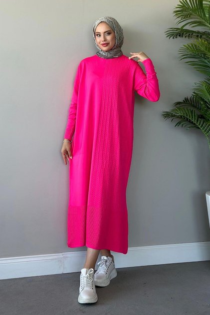 Side Knit Pattern Dress Fuchsia