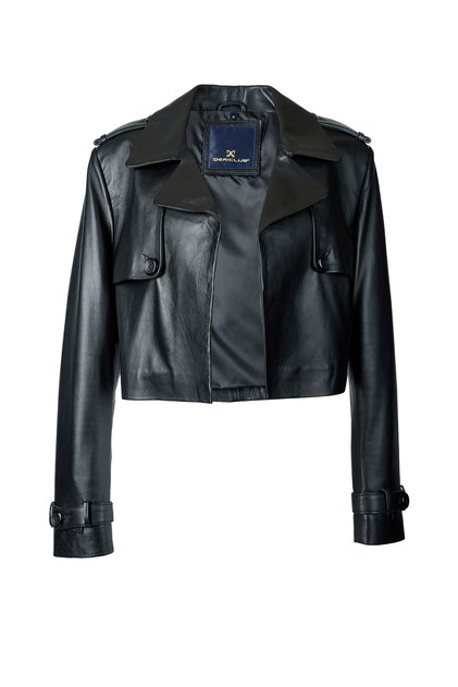 Grace Women's Black Genuine Leather Crop Top