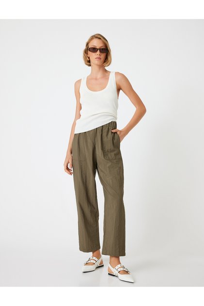 Khaki Women's Wide Leg Trousers