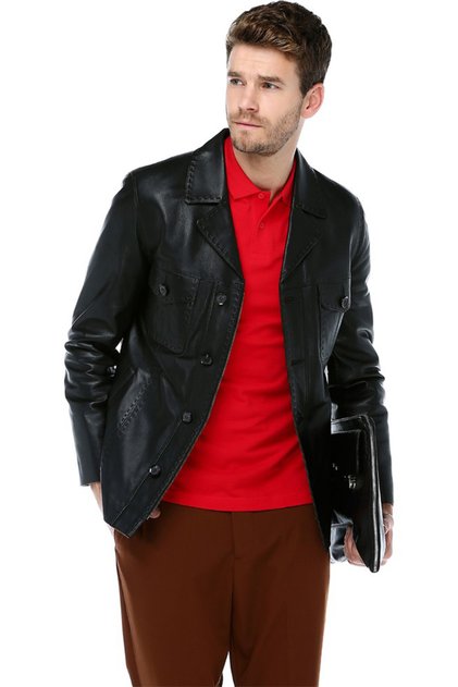 Hector Men's Genuine Leather Sports Jacket Black