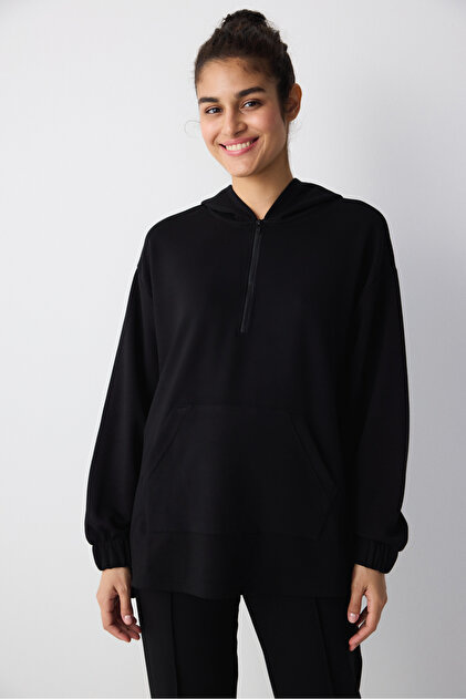 【Atelier silky】 Penti Siyah Fermuarlı Oversize Silky Touch Sweatshirt - Fiyatı