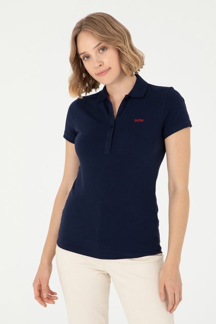Women's Navy Blue Basic Polo Neck T-Shirt 50285846 -Vr033