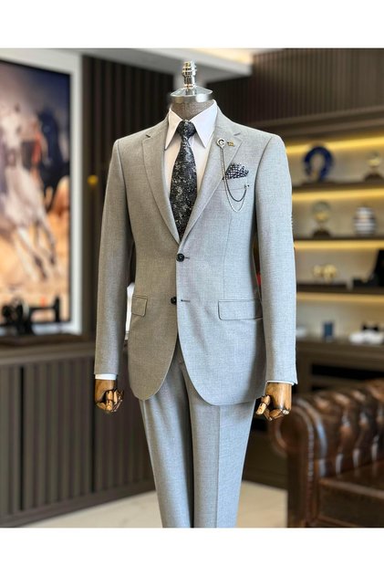 Italian Style Slim Fit Men's Jacket Pants Suit Gray T12716