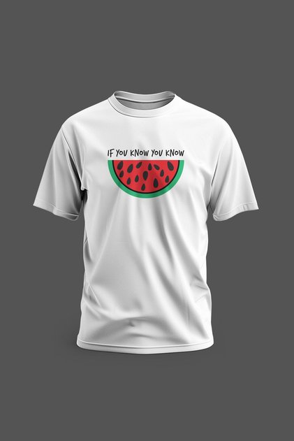 Short Sleeve, if You Know You Know, Written Watermelon Design Digital Printed Cotton T-Shirt