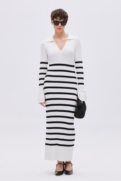 White Striped Long Knitwear Dress