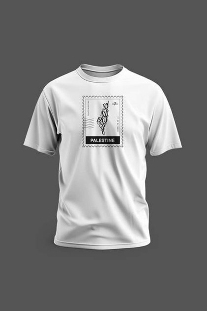 T-Shirt, Short-Sleeved Unisex Palestine Postage Stamp Designed Digital Printed Comfortable T-Shirt