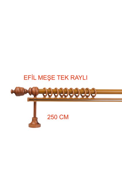 Meşe Efil Demonte Başlıklı Ahşap Rustik Perde Askısı - Tek Raylı - 250 cm