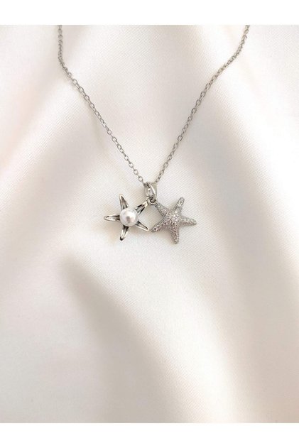 Women's Stainless Steel Openable Starfish Necklace with Pearls