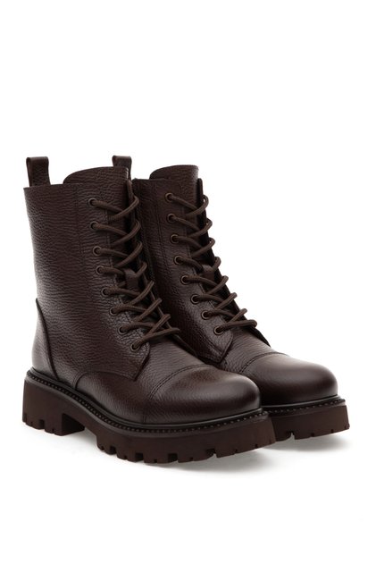 Brown Lace-Up Leather Boots 50300069-Vr029