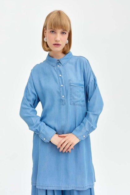 Yanları Düğme Detaylı Ten cel Tunik