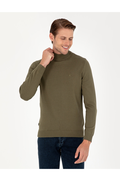 Dark Khaki Slim Fit Half Turtleneck Basic Knitwear Sweater 50296548-Vr111