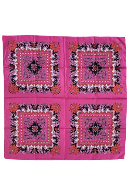 وشاح وردي ساتان مربع منقوش عرقيًا - 90x90
