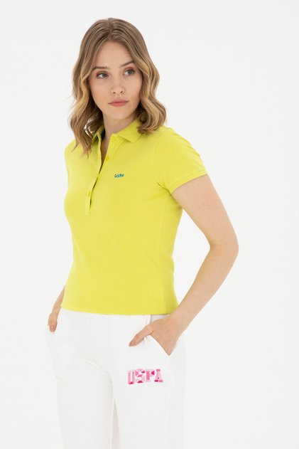 Women's Khaki Basic Polo Neck T-Shirt 50285846-Vr027